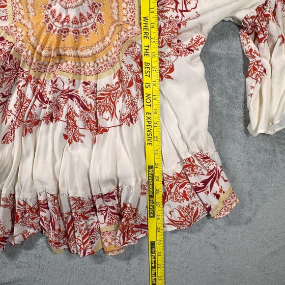 FREE PEOPLE Sunset Dreams Bell Sleeve Tunic Top sz M Flowy Boho Hippie 70s - Picture 10 of 11